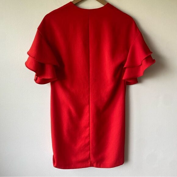 Zara woman red shift mini dress ruffle sleeves XS - Picture 7 of 8